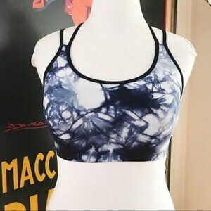 BASS: Navy Blue White Tie Dye Strappy Sports Bra
